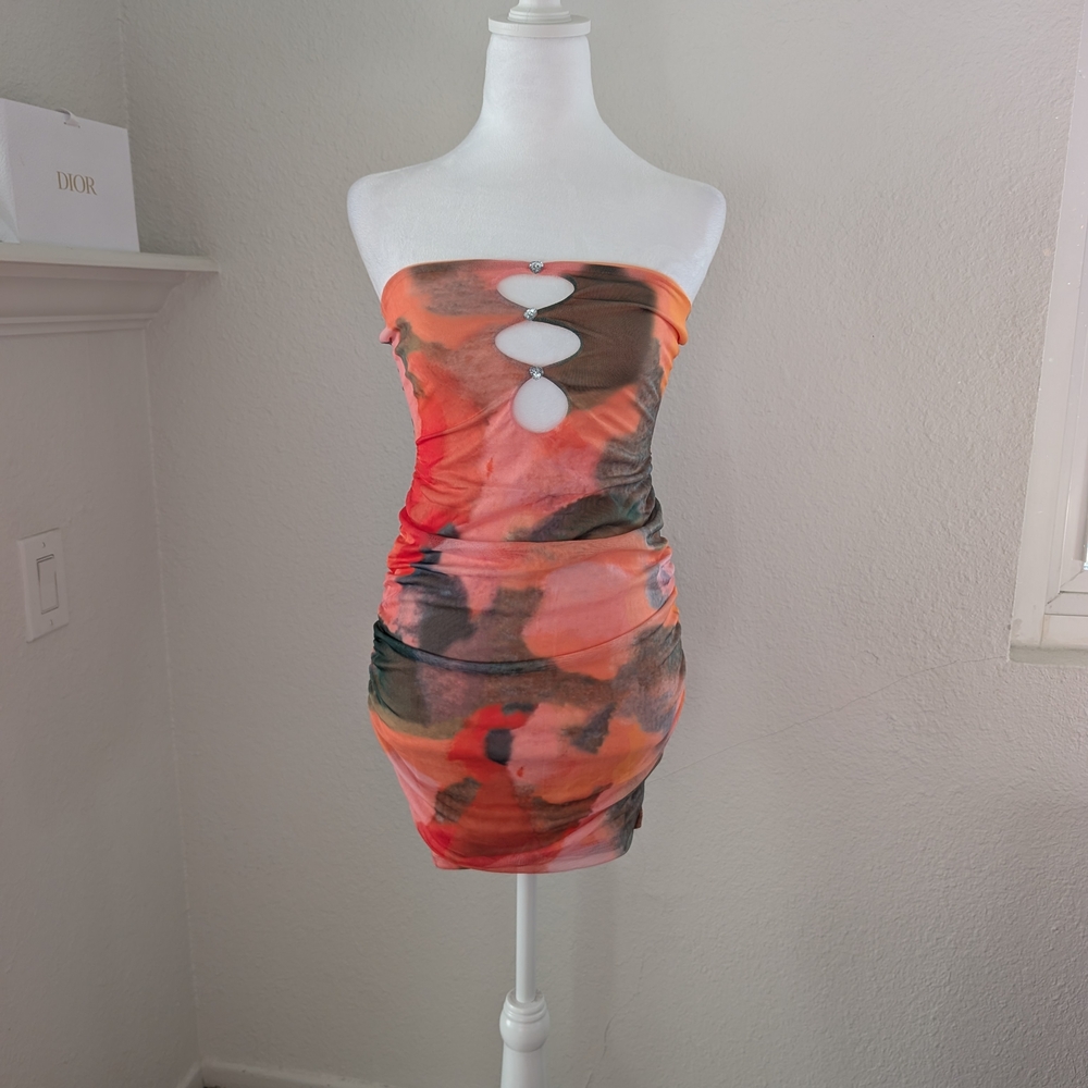 Vibrant Strapless Dress with Cutout Front Detailing